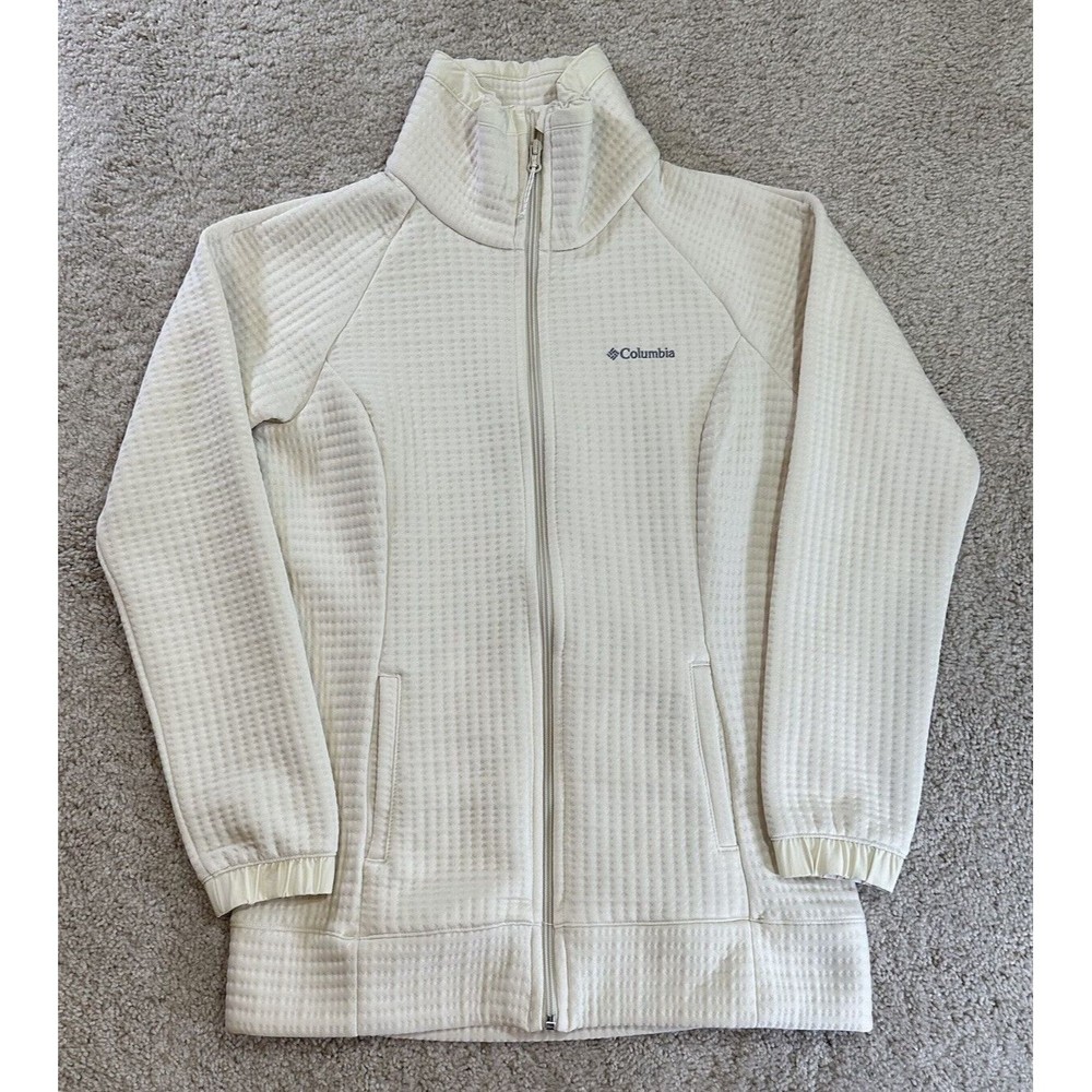 Columbia Jacket Waffle Weave Women’s Medium Ivory Full Zip Sweater